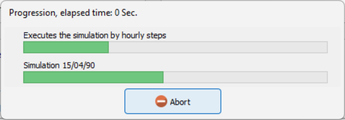 Screenshot of the simulation progress bar in the "Results" step of a new pumping project