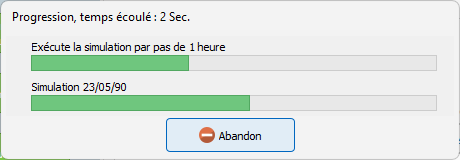 Capture d'écran de la barre de progression de la simulation de l'étape "Résultats" d'un nouveau projet de pompage