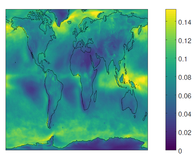 Interannual coefficient of variation for monthly surface solar radiation 