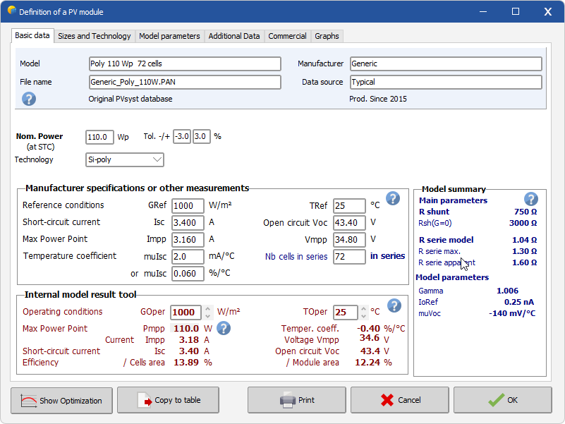PV modules - Main interface - PVsyst documentation