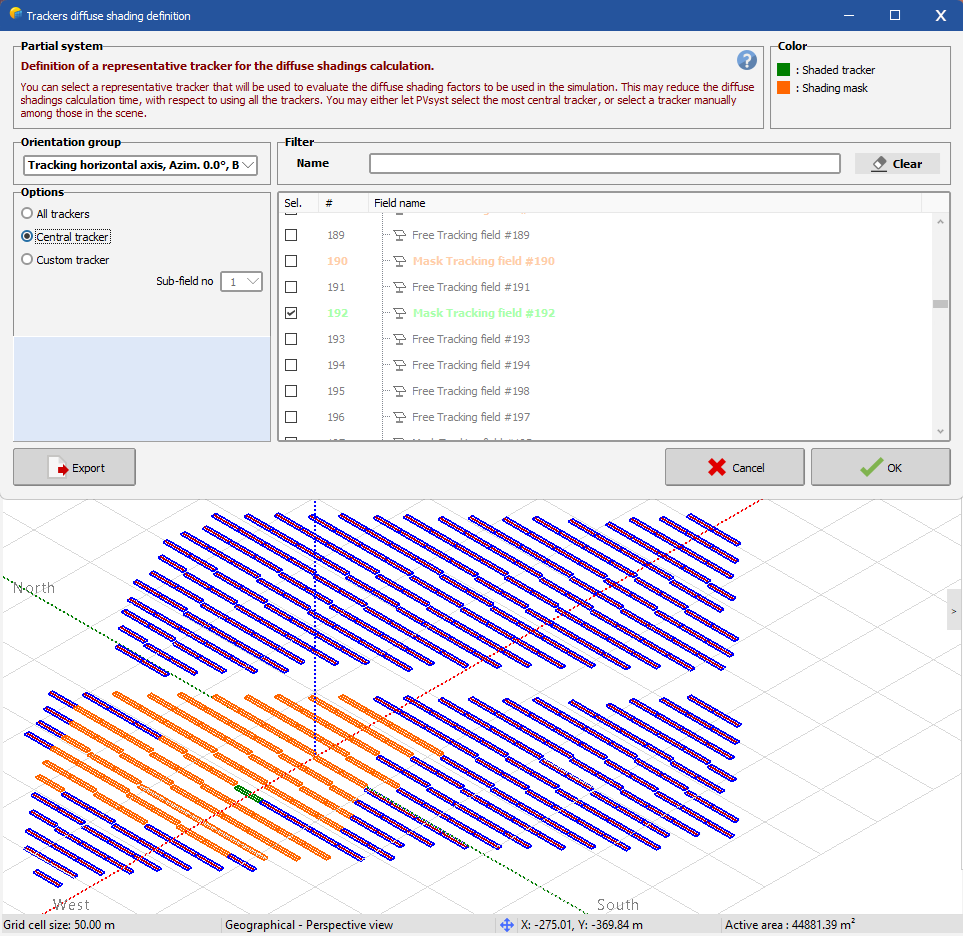 Tracker diffuse shading definition window